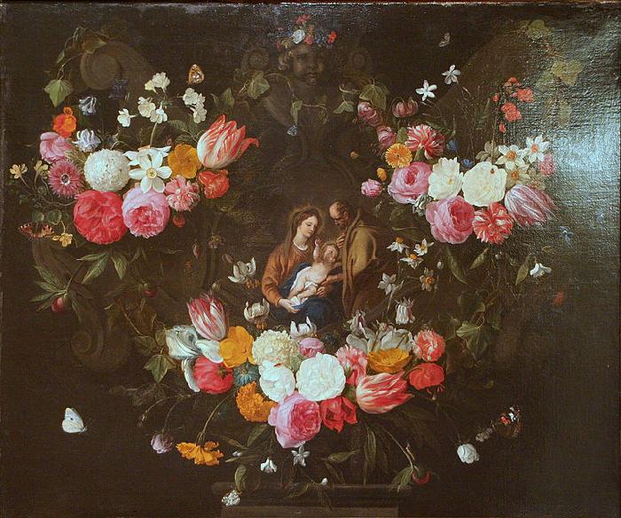 Jan Van Kessel Garland of Flowers with the Holy Family oil painting image